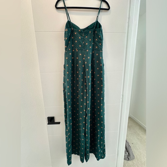Lush green & tan polka dot wide leg jumpsuit stylish summer vacation formal L - Picture 11 of 12